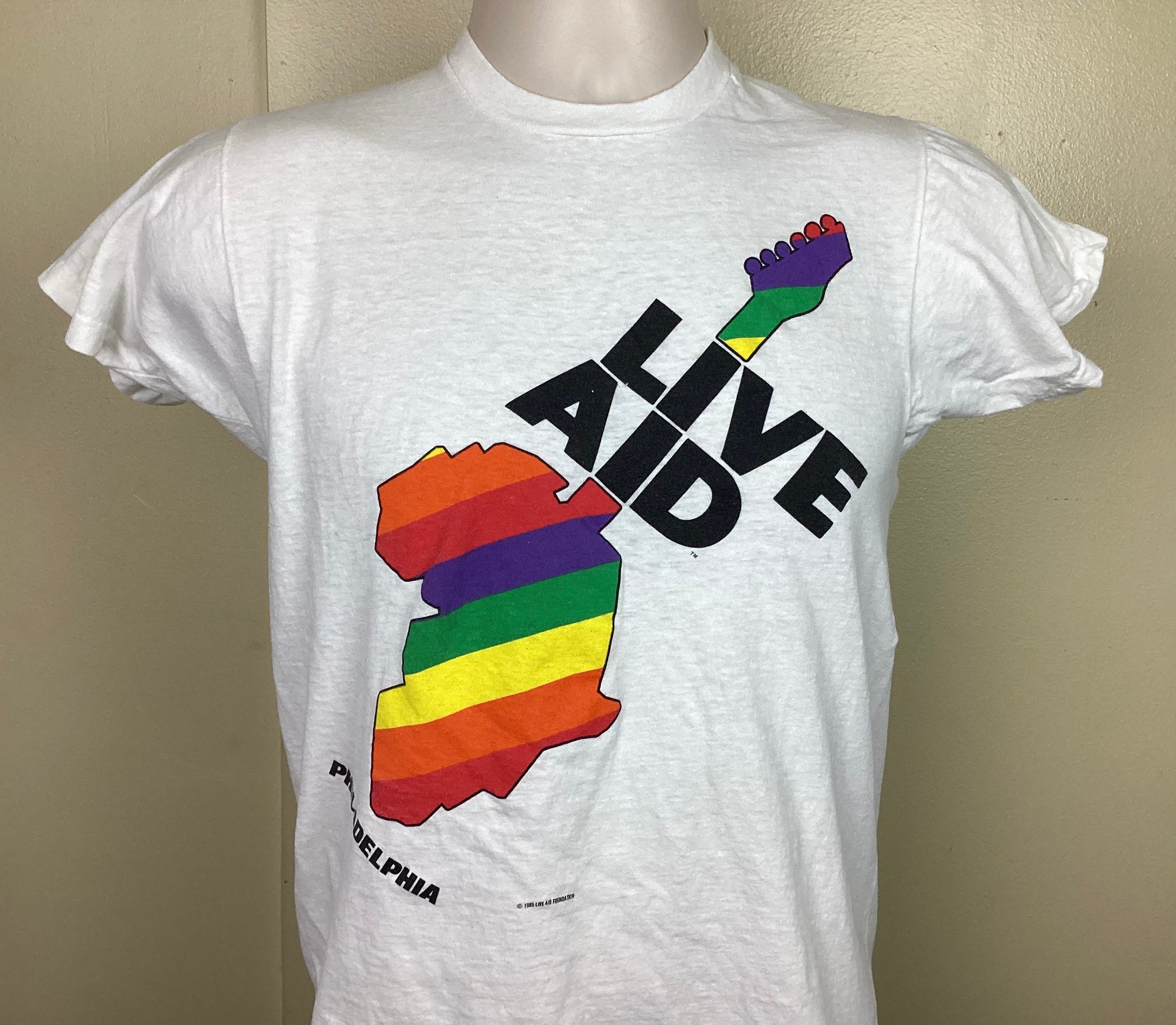Vtg 1985 Live Aid Philadelphia Concert T-shirt White S/M 80s
