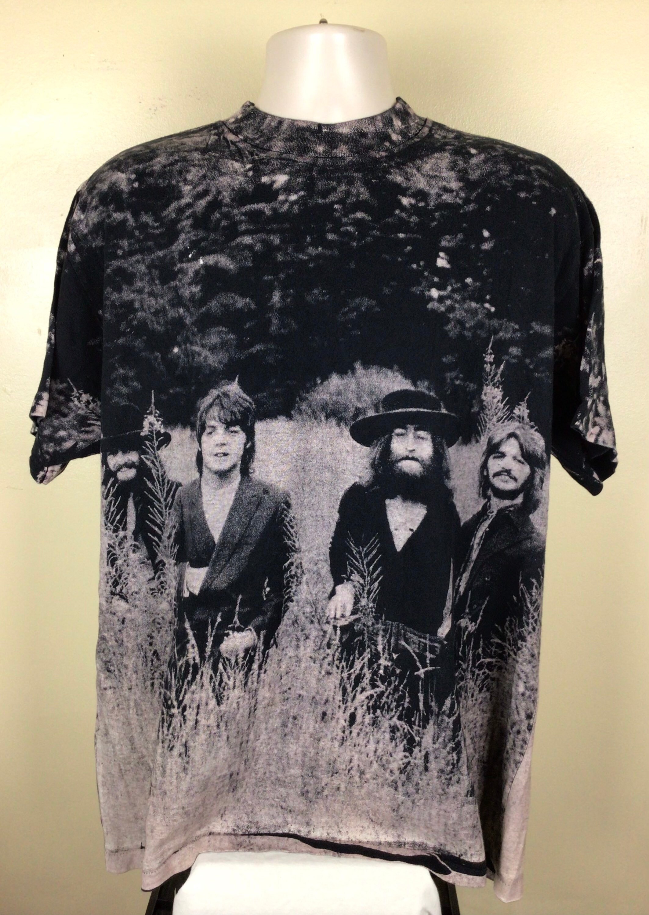 Vtg 1995 Beatles All Over Print T-shirt Black XL 90s AOP John