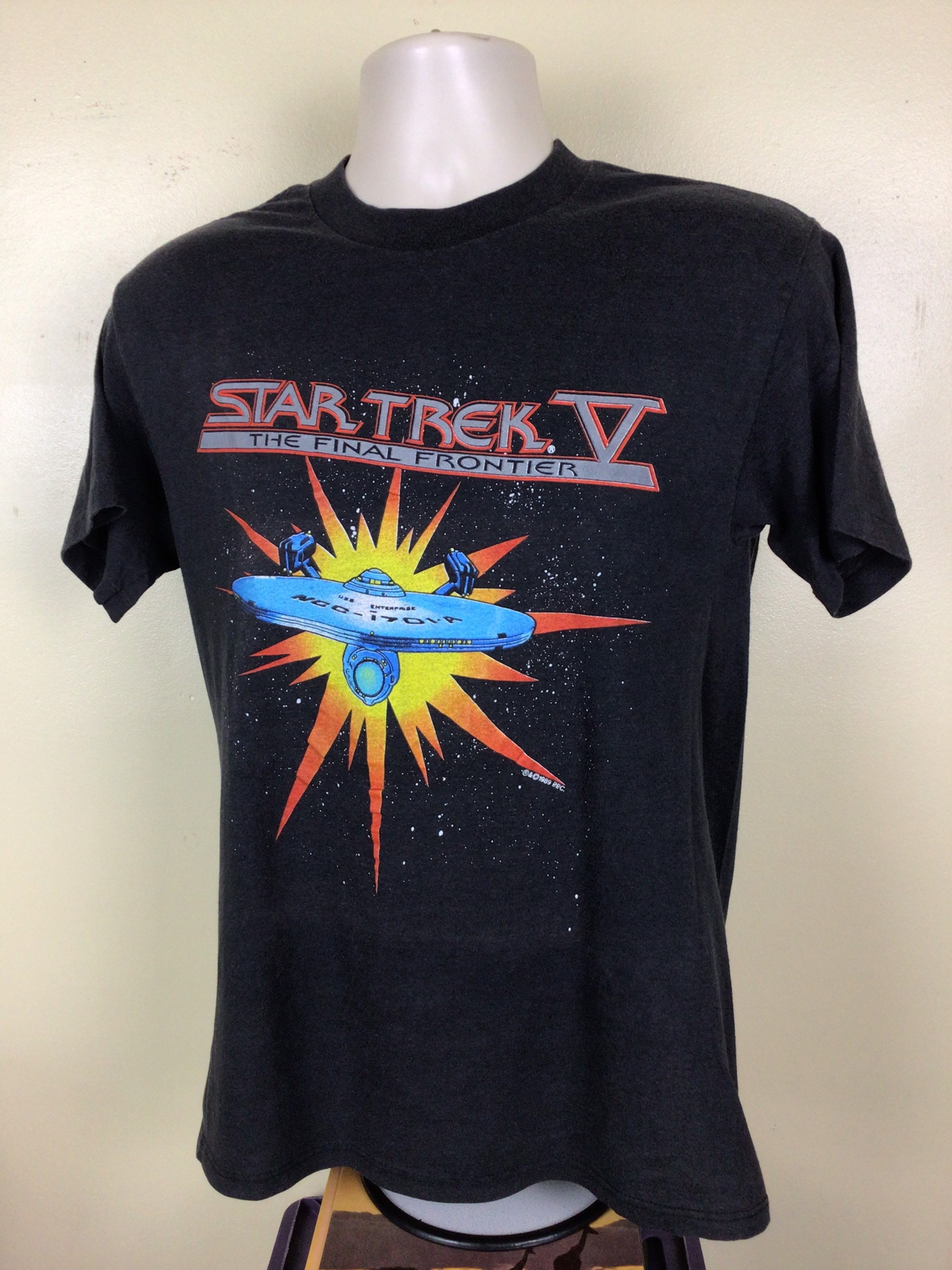 Vtg 1989 Star Trek V the Final Frontier T-shirt Black M/L 80s Sci