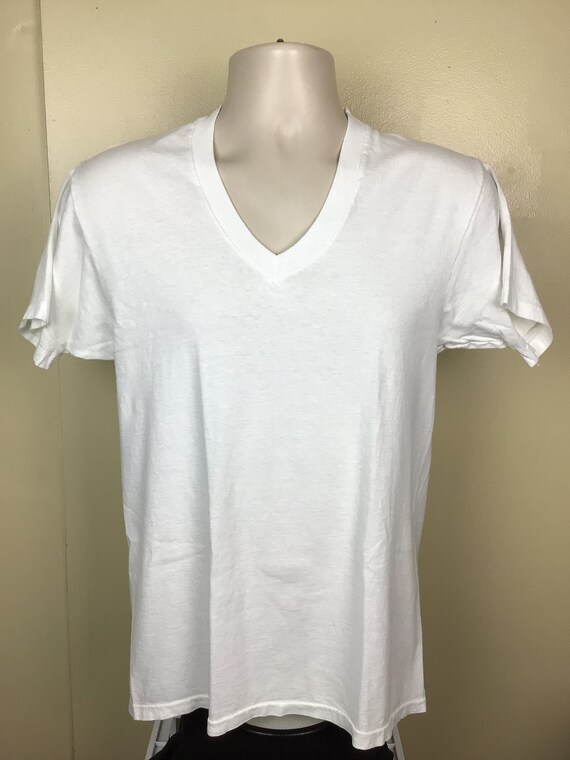 Vtg 80s Early 90s Hanes Plain White V-Neck T-Shir… - image 2