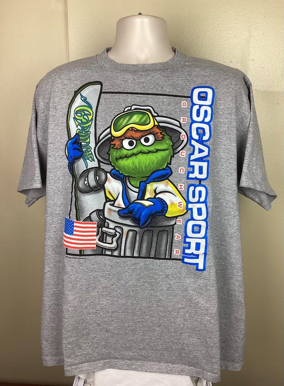 Vtg 90s Oscar the Grouch Sport Polo Sport Parody T-shirt Heather 