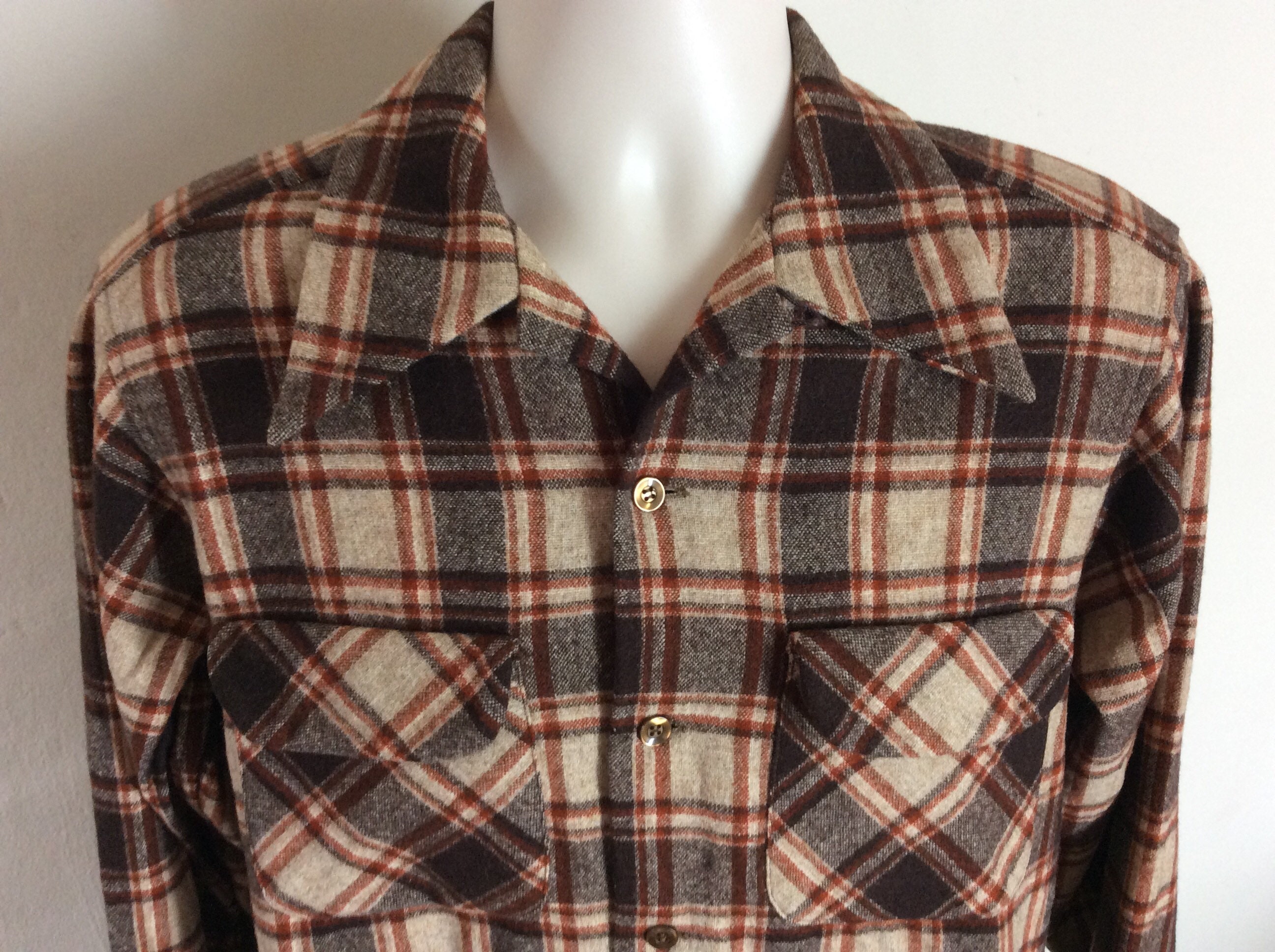 70's PENDLETON Wool Board Shirt M / ペンドルトン ボードシャツ ウールシャツ オープンカラー 長袖 チェック 古着  ヴィンテージ | WhiteHeadEagle