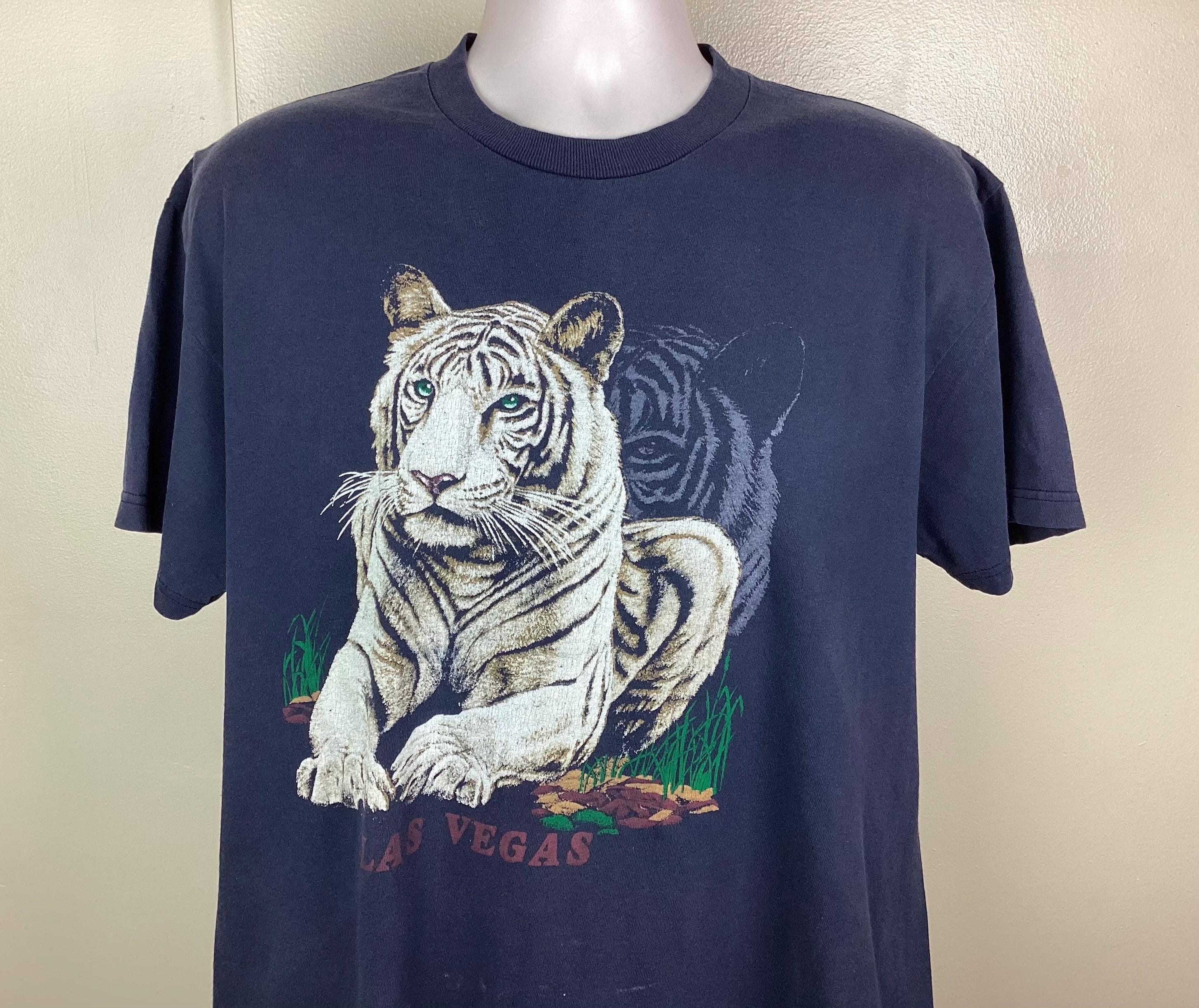 Vintage 90s White Tiger Las Vegas T-shirt Black L Animal Nature