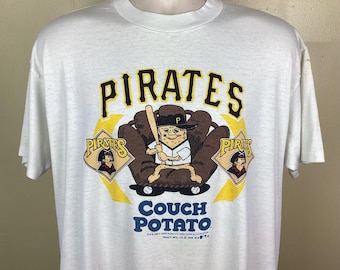 Camiseta Pittsburgh Pirates Couch Potato Vtg 1988, branca, tamanho GG, estilo trench dos anos 80, time de beisebol da MLB, com costura única