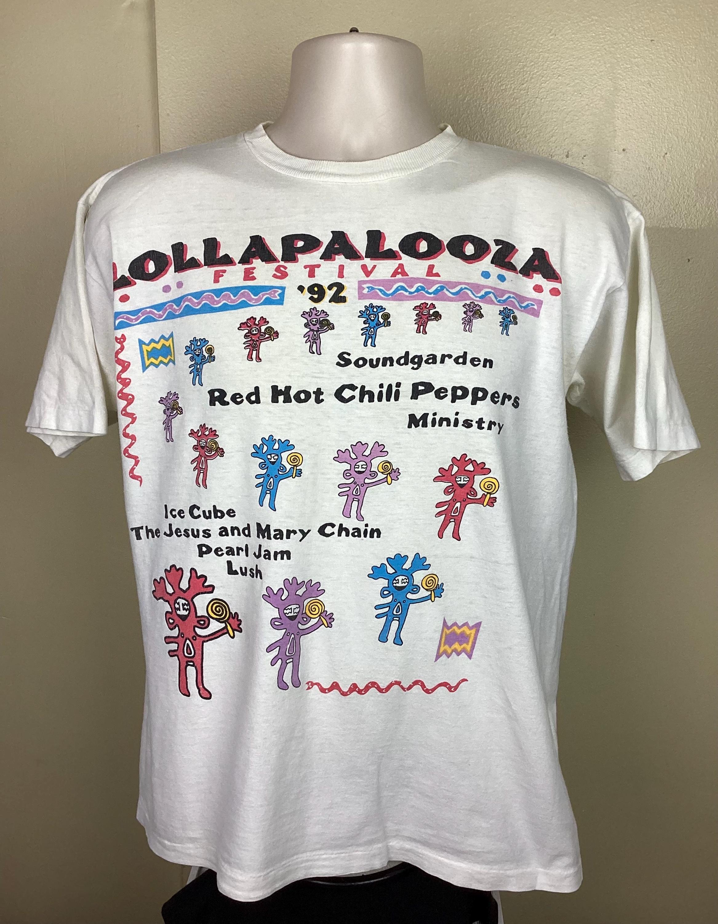 Vtg 1992 Lollapalooza'92 T-shirt White L 90s Red Hot Chili Vtg 1992 Lollapalooza'92 T-shirt White L 90s Red Hot Chili