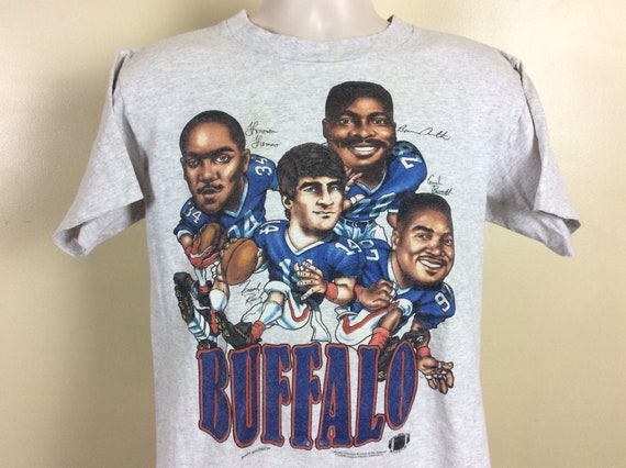 Vtg 90s Buffalo Bills Caricature T-Shirt Heather … - image 1