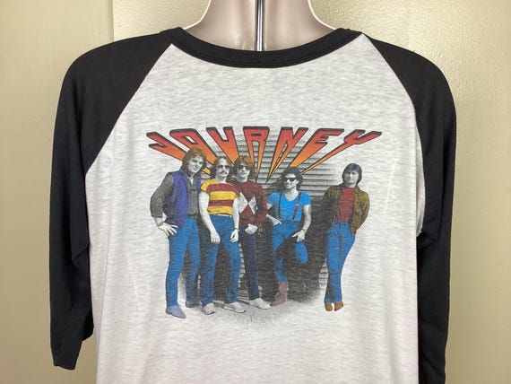トップス 80s Journey rock band white sweat shirts Vtg 1984 Journey Raglan Jersey Style T-shirt White XL 80s