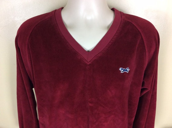Vtg 70s 80s JC Penney Fox Velour Raglan V-Neck Swe
