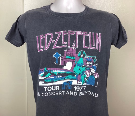 Vtg 1977 Led Zeppelin Concert T-Shirt Black M 70s… - image 1