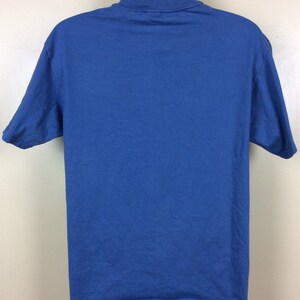 May include: A solid blue short-sleeved t-shirt.