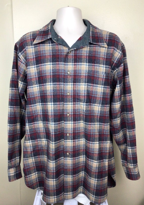 Chemise Pendleton Flanelle Homme – L – Bleu Marine/olive – Carreaux – Vintage