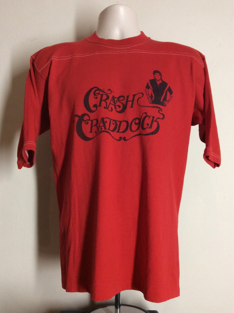 Vtg 70s 80s Crash Craddock Jersey Style T-Shirt Red M/L Country Rock Rockabilly Music image 1