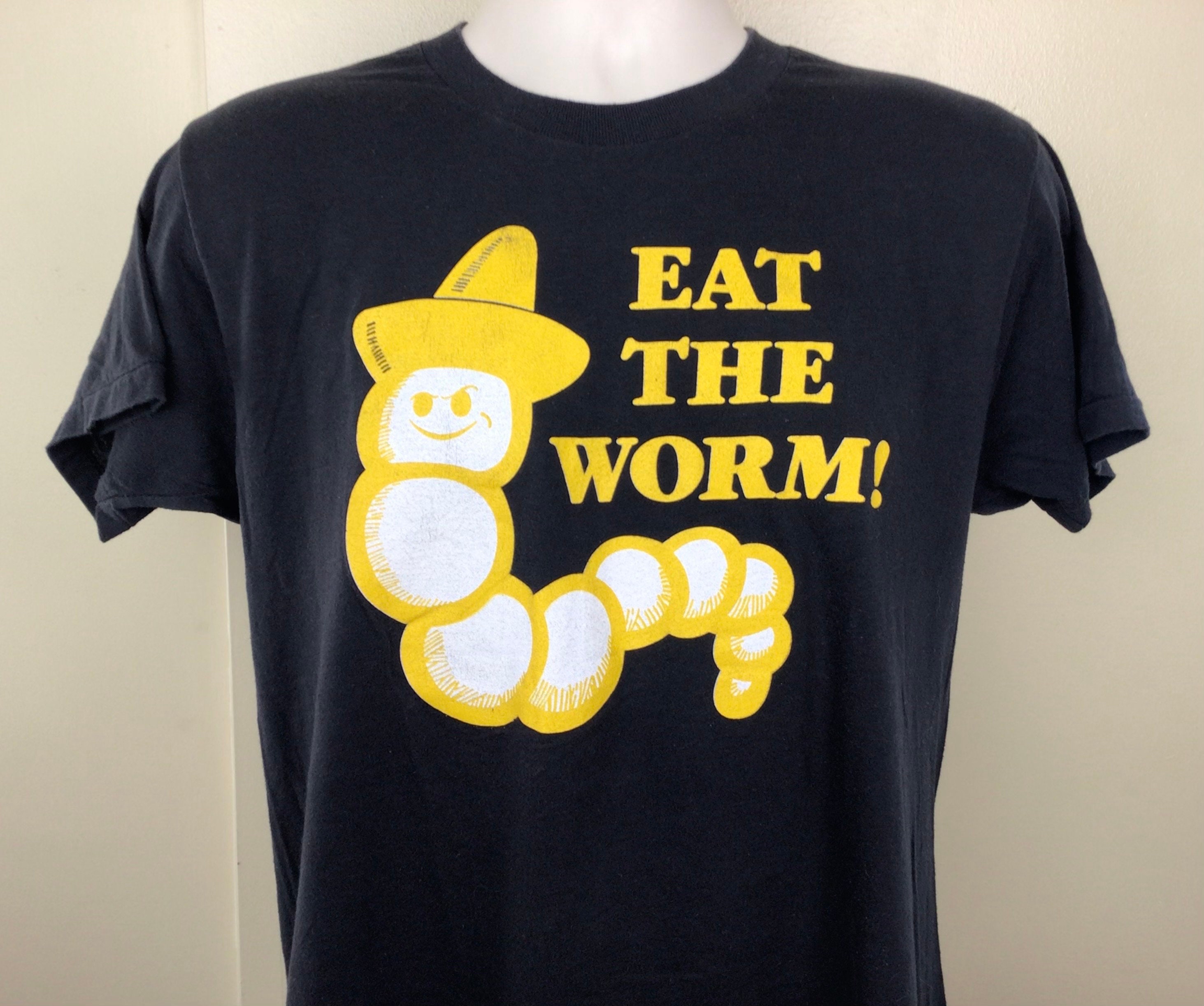 Vtg 80s Eat the Worm Monte Alban Mezcal T-shirt Black L Tequilla 