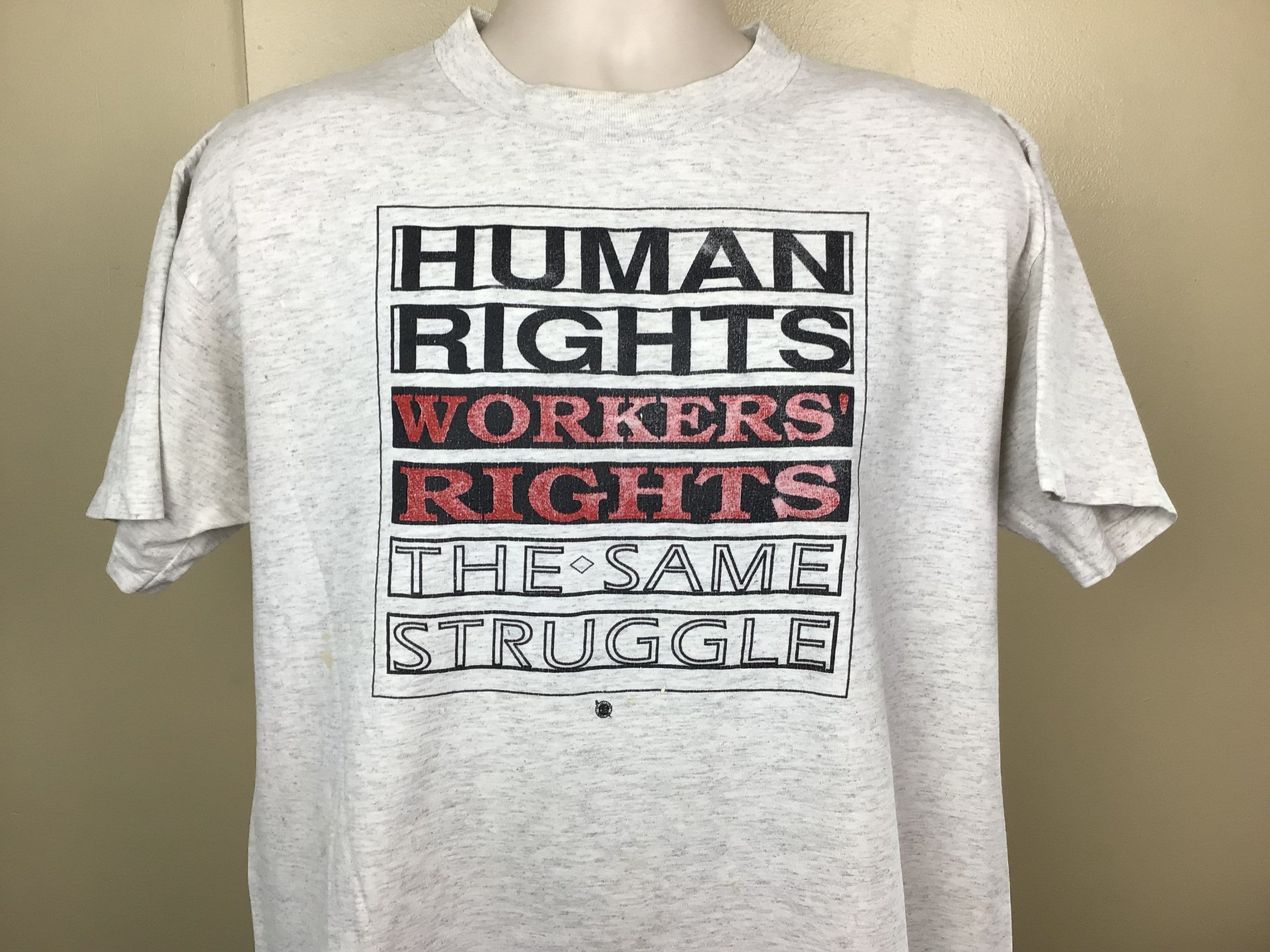 Vtg 90s Human Rights Workers Rights T-shirt Heather Gray L