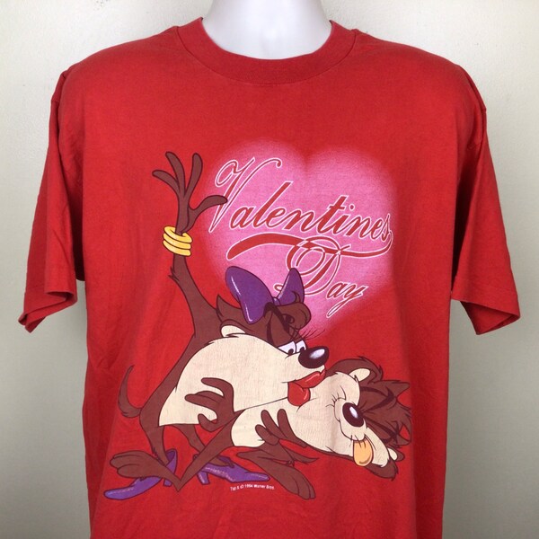 Vtg 1994 Taz Día de San Valentín Camiseta Rojo XL 90s Doble cara Looney Tunes Tasmanian Devil