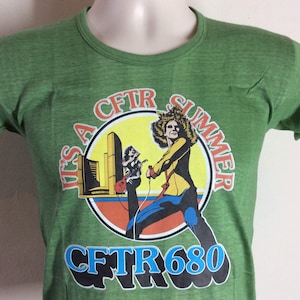 Vtg 70s CFTR 680 Toronto Radio Led Zeppelin T-Shirt Green XS Robert Plant Jimmy Page Canada Station