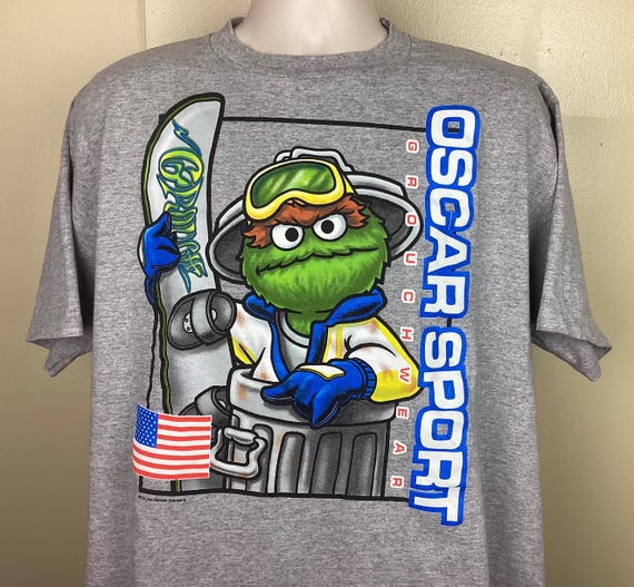 Vtg 90s Oscar the Grouch Sport Polo Sport Parody T-shirt Heather 