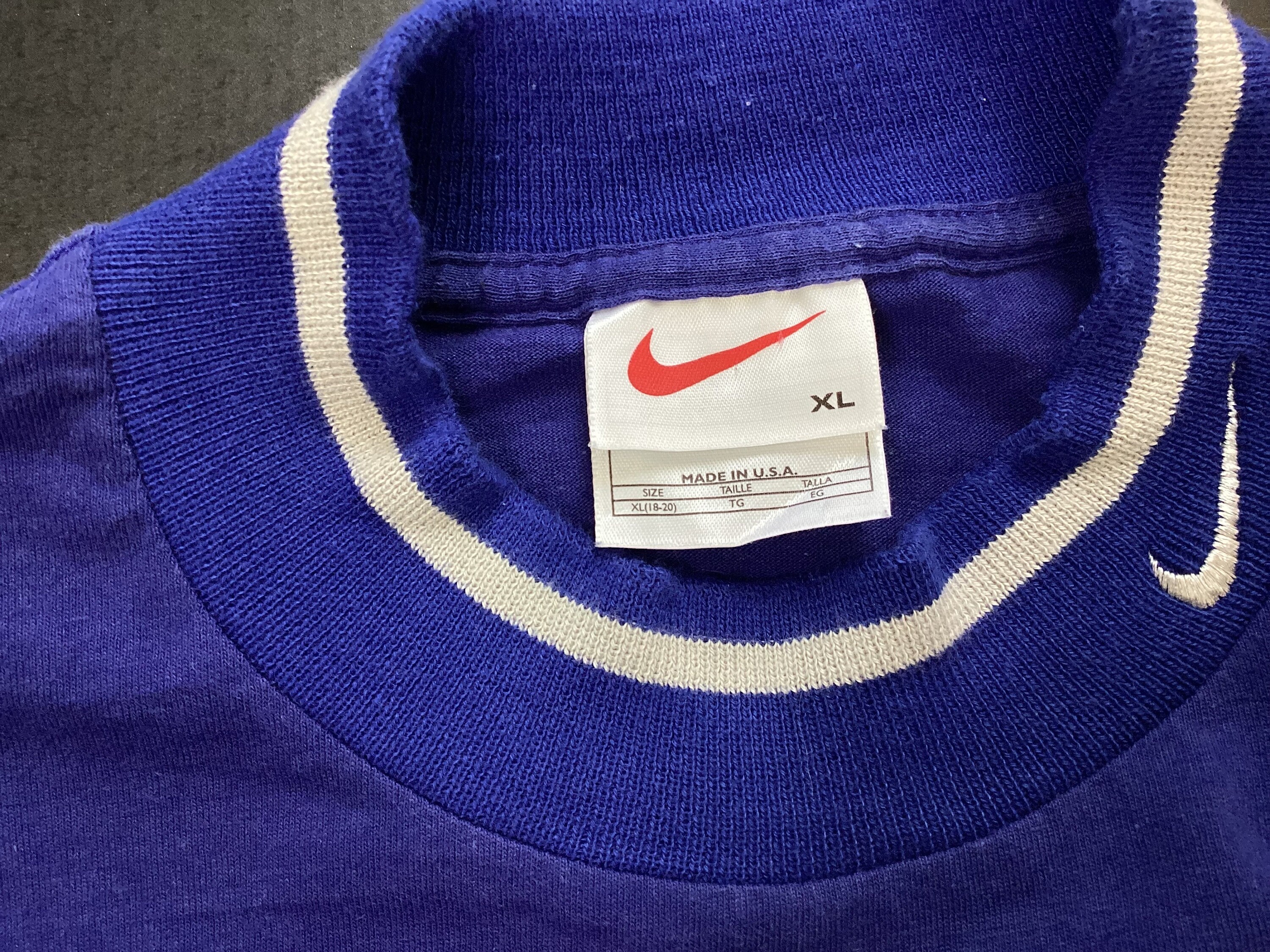 Vtg 90s Nike Long Sleeve Ringer T-shirt Blue Youth XL Adult M