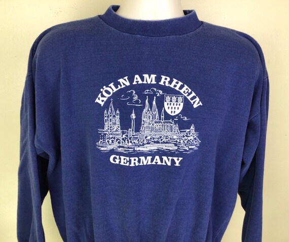 Vtg 70s 80s Koln Am Rhein Crewneck Sweatshirt Blu… - image 1