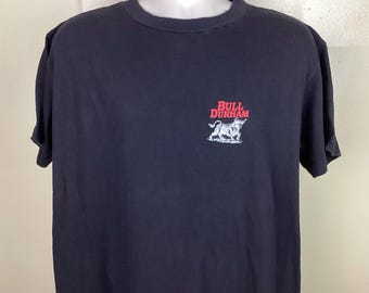 Vtg 80er 90er Jahre Bulle Durham Tabak T-Shirt Schwarz XL Zigaretten Werbung Promo Single Stitch