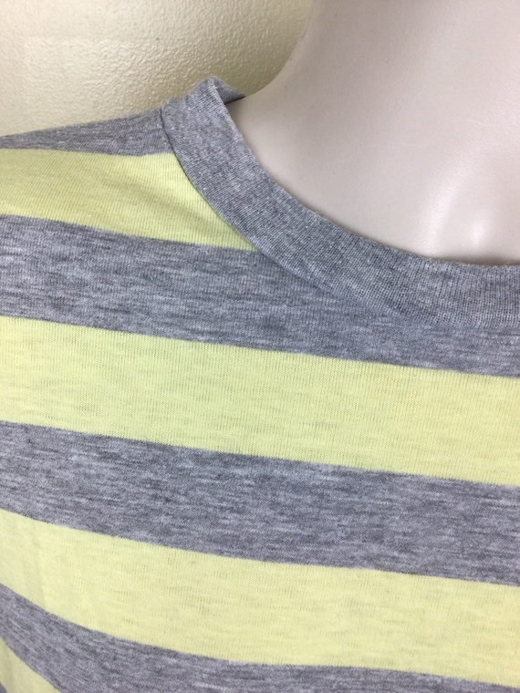 Vtg 80s Heather Gray Yellow Stripes T-Shirt M/L S… - image 6