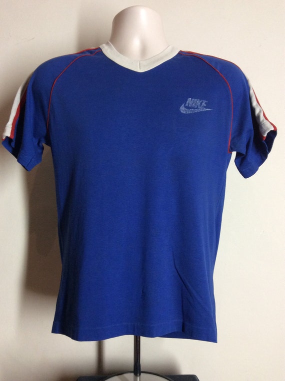 Vtg Early 80s Nike Orange Tag Ringer T-Shirt Blue 