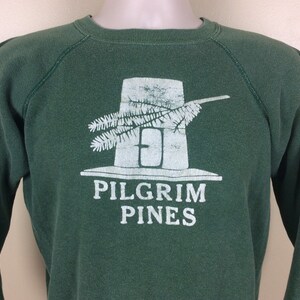 Vtg 70s Huskee Mills Pilgrim Pines Raglan Sweatshirt Forest Green S/M Camp Crew Neck