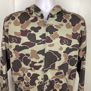 Vtg 80s Bassett Walker Duck Camo Hooded Sweatshirt Jacket M
