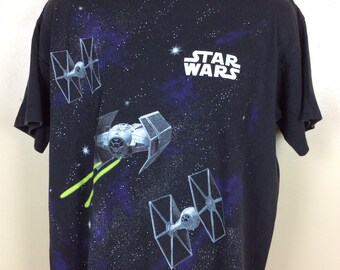 Vtg 1996 Star Wars Tie Fighter All Over Print T-shirt Black