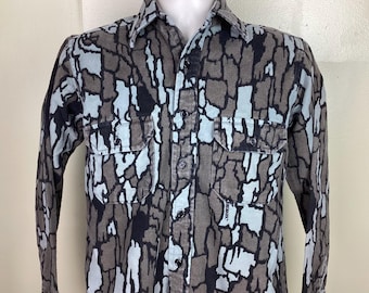 Vtg 80s 90s Trebark Hunting Camo Button Down Shirt Brown Green S Cotton Made In USA Black Duck Camouflage