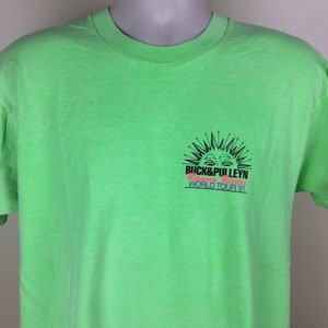 Vtg 1991 Buck & Pulleyn Raging Rivers World Tour ‘91 T-Shirt Bright Green L/XL 90s Rochester NY