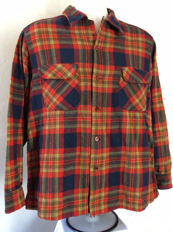 Vtg 70s 80s Pendleton Board Shirt L Red Wool Plai… - image 4