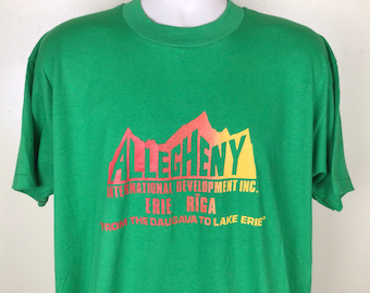 Vtg 90s Allegheny International Development Inc T-Shirt Vert XL Fruit Of The Loom Single Stitch Pennsylvanie