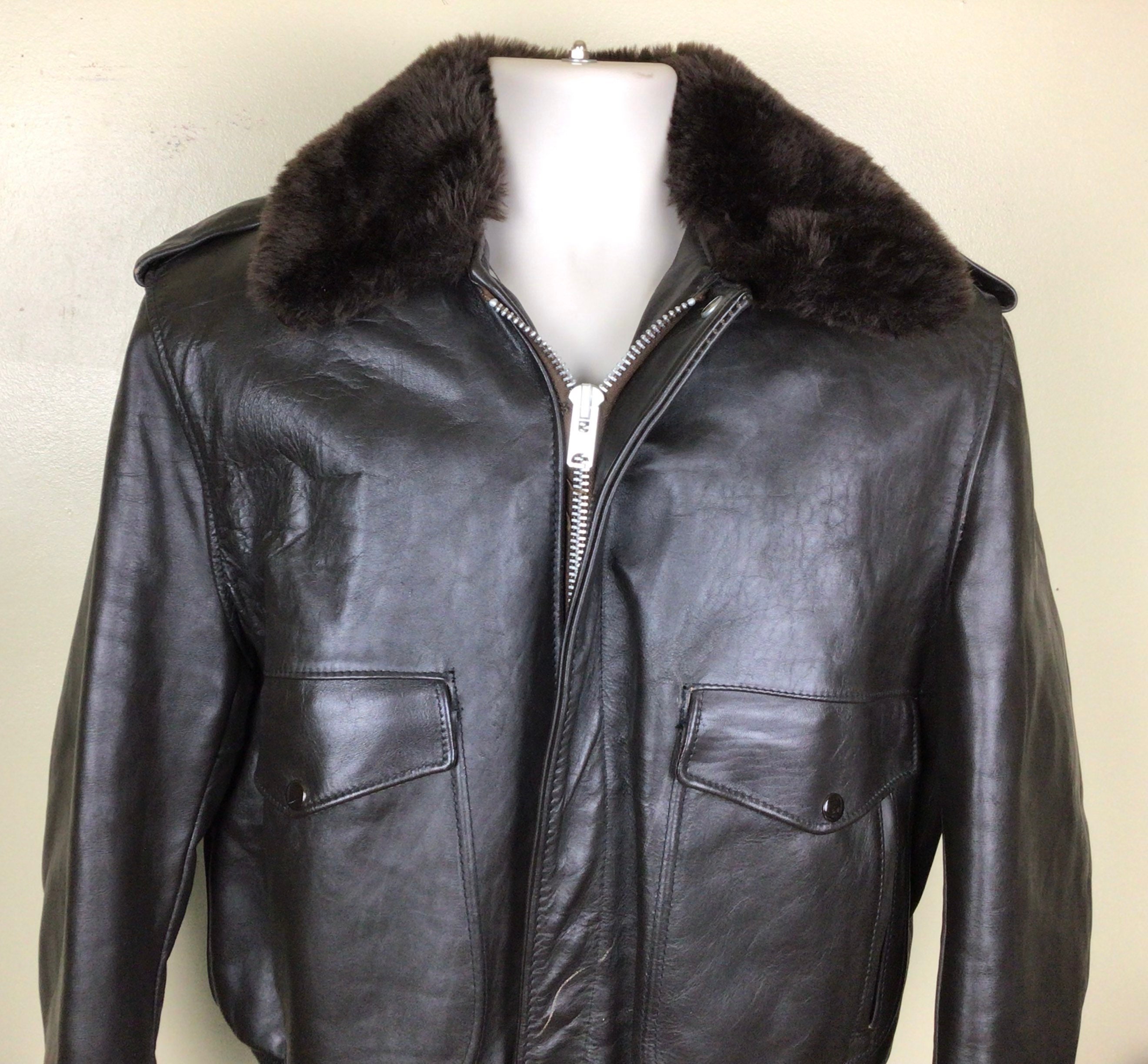 Vtg 60s 70s Schott I-S-674-M-S Leather Flight Jacket Brown Size 42