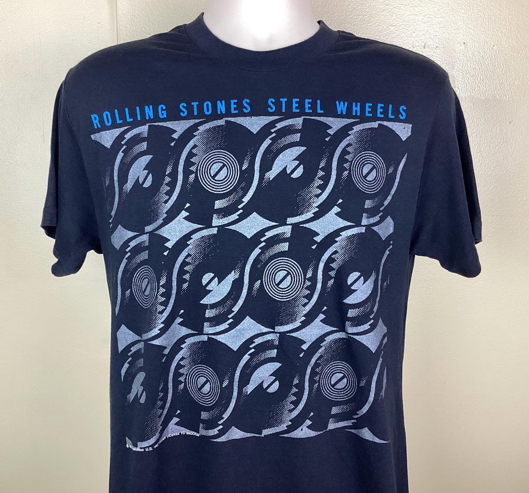 【80's】 ROLLING STONES steel wheel tour T Vtg 1989 Rolling Stones Steel Wheels Tour Concert T-shirt Black M