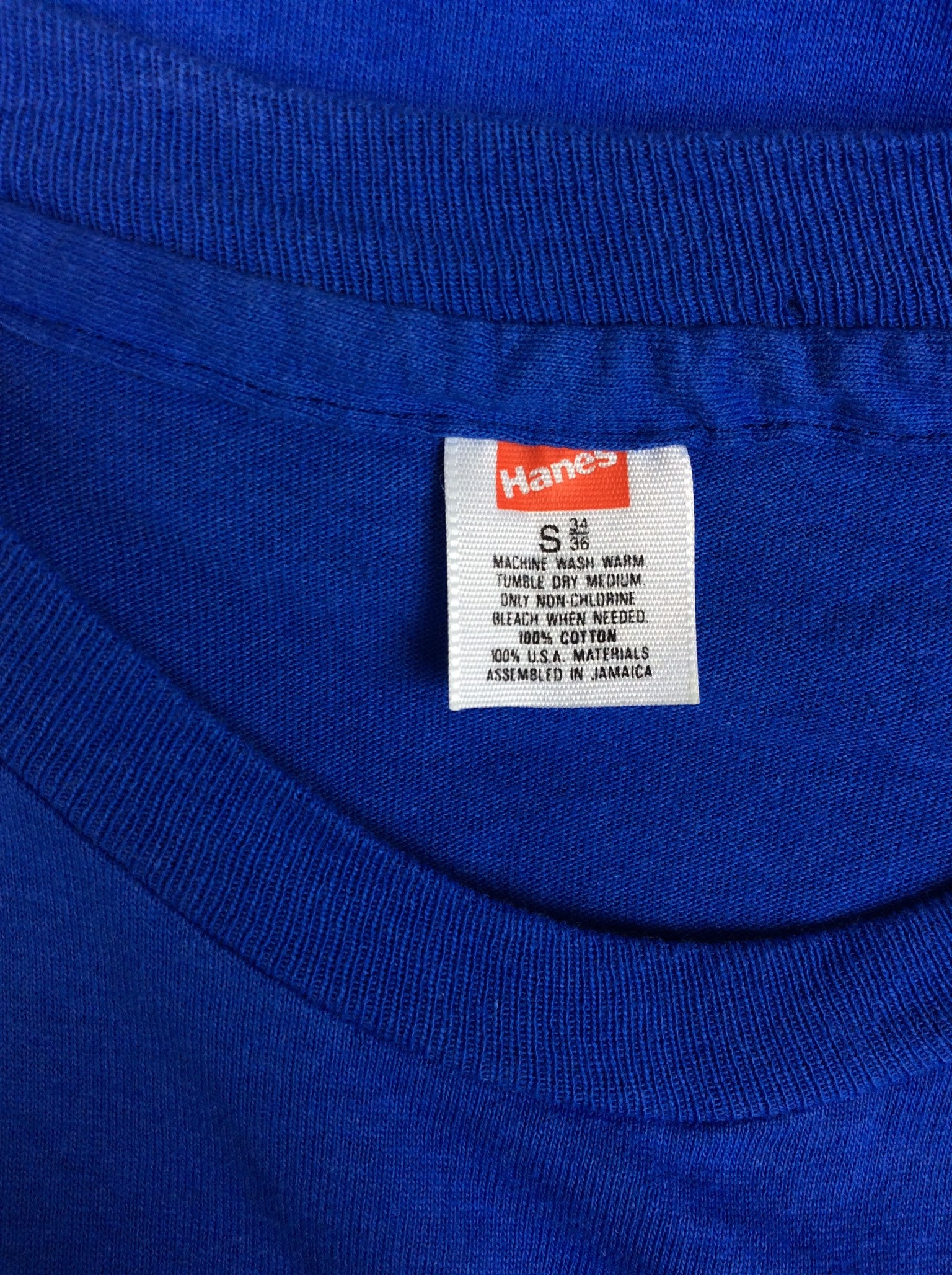 Vtg 80s Hanes Plain Blue Pocket T-shirt XS/S Blank Single Stitch
