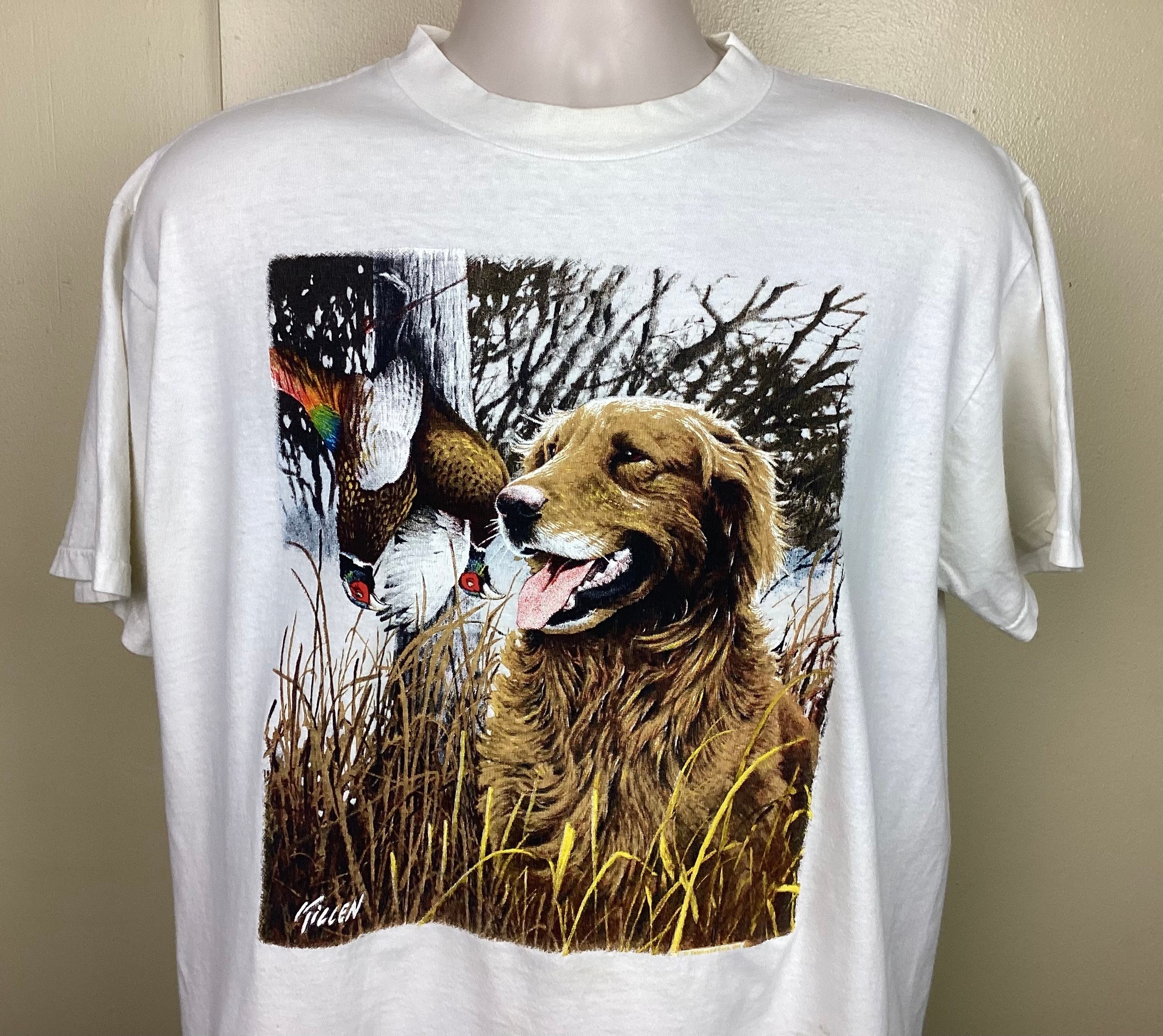 Vtg 90s Golden Retriever T-shirt White L Dog Pet Animal Nature