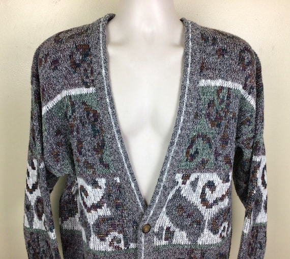 Vtg 80s 90s Bugle Boy Cardigan Sweater Green Gray M Etsy