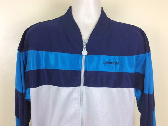 Vtg 80s 90s Adidas Track Jacket Blue Gray L/XL Trefoil Logo Full