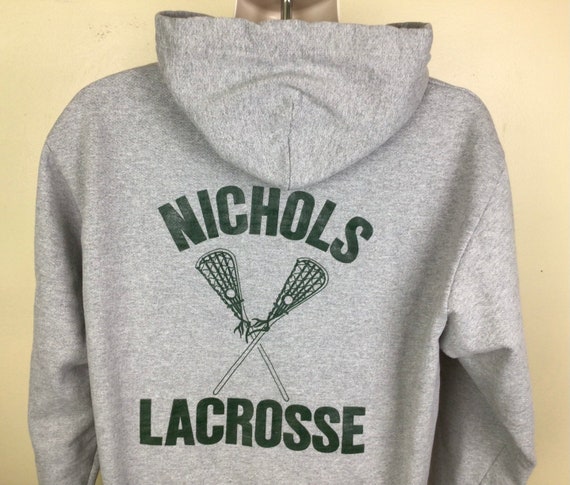 Vtg 80s Nichols Lacrosse Hoodie Heather Gray L Bu… - image 2