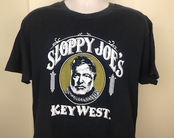 Vtg années 90 Sloppy Joe’s Key West T-Shirt Noir XL Ernest Hemingway Fruit Of The Loom Single Stitch