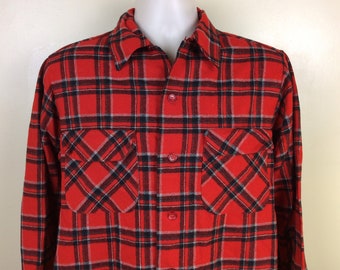 Vtg 50s 60s Pendleton Board Shirt M Red Wool Plaid Flannel Loop Collar