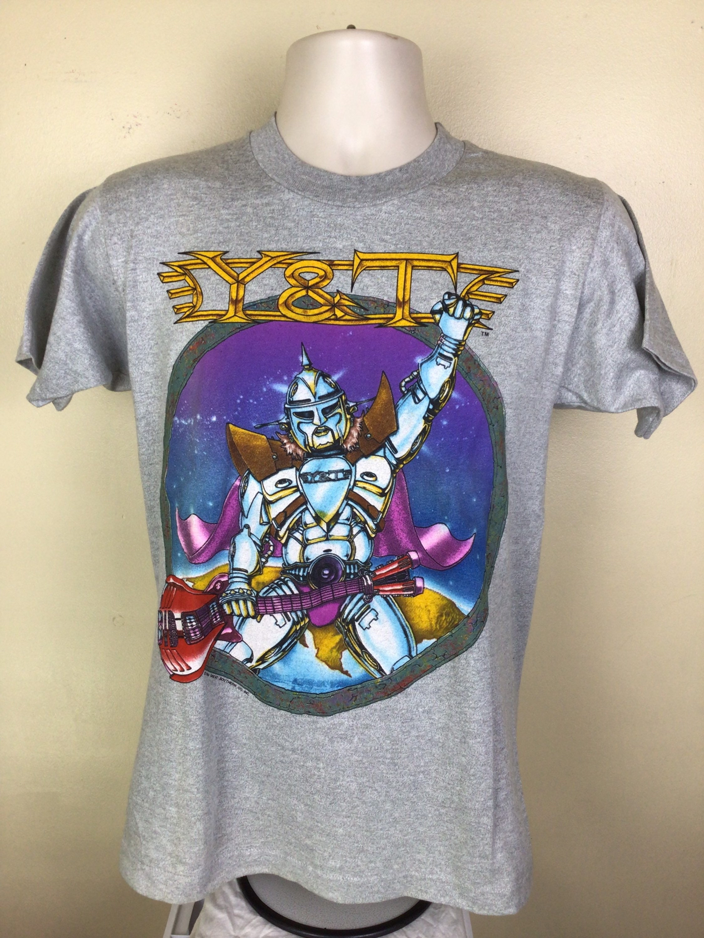 Vtg 1984 Y&T in Rock We Trust T-shirt Heather Gray S/M 80s Heavy 
