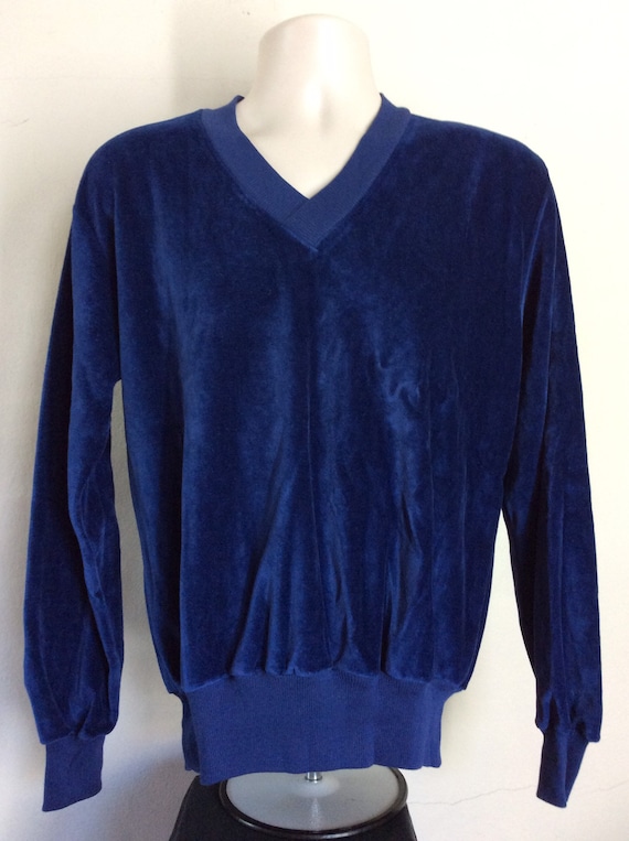 Vtg 70s 80s Papagus Velour V-Neck Sweater L Sweats
