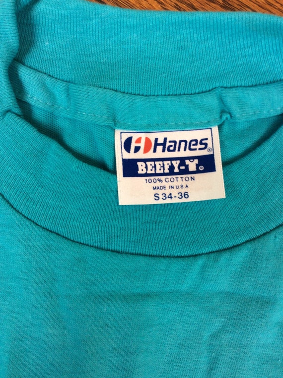Vtg 80s Hanes Plain Turquoise T-shirt S Blue Blank Beefy 100