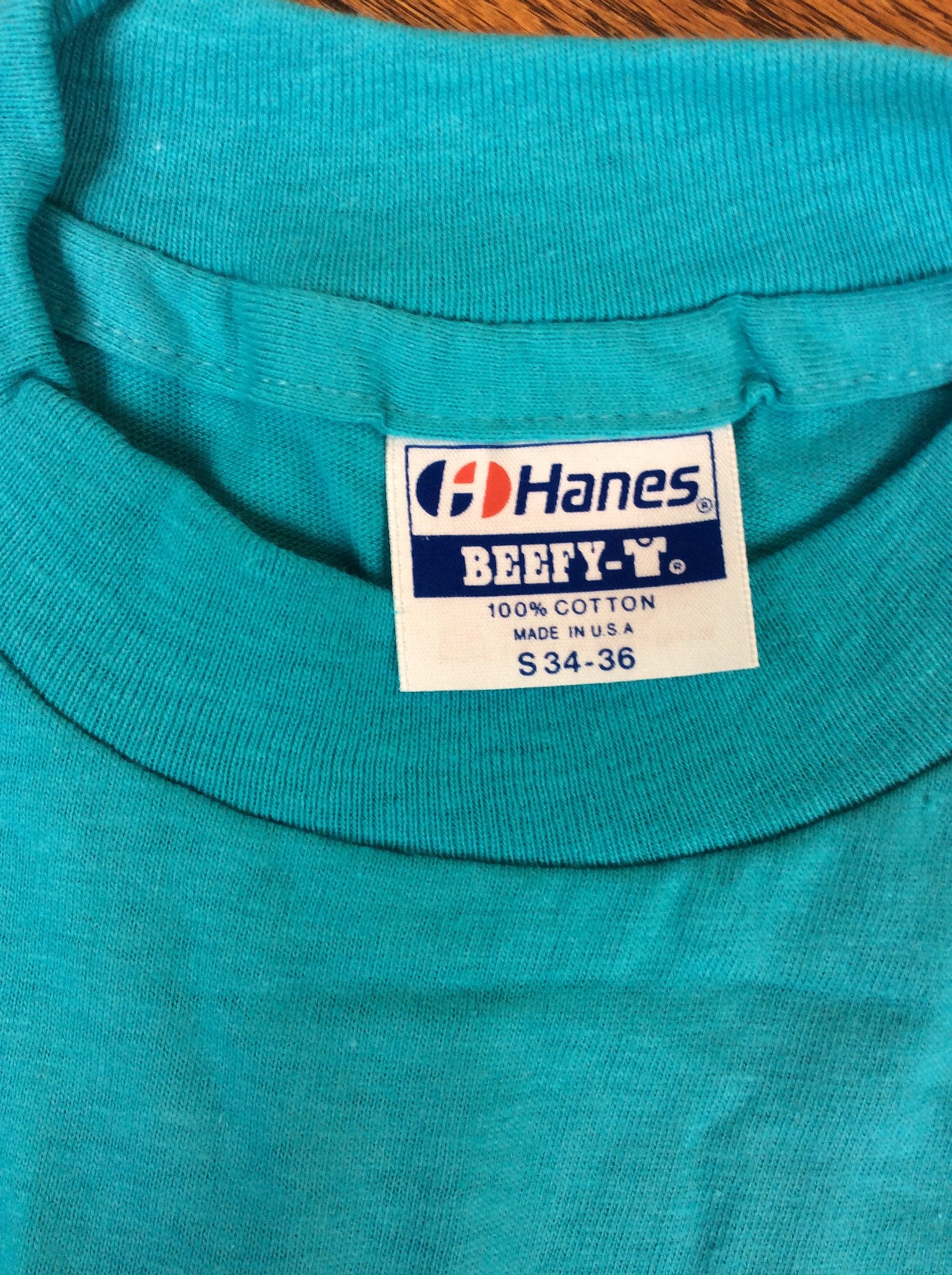 Vtg 80s Hanes Plain Turquoise T-shirt S Blue Blank Beefy 100