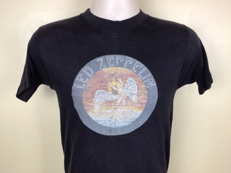 Vtg 70s Led Zeppelin Swan Song Iron On T-Shirt Black Classic Rock Band image 1