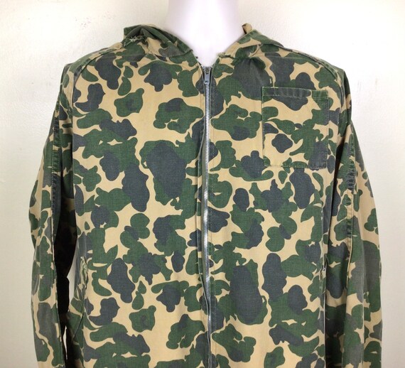 Vtg 60s Bullseye Bill Duck Camo Hooded Jacket Green XL Hunting 