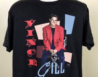 Vtg 1992 Vince Gill T-Shirt Black XL 90s Hanes Country Music Singer Concert