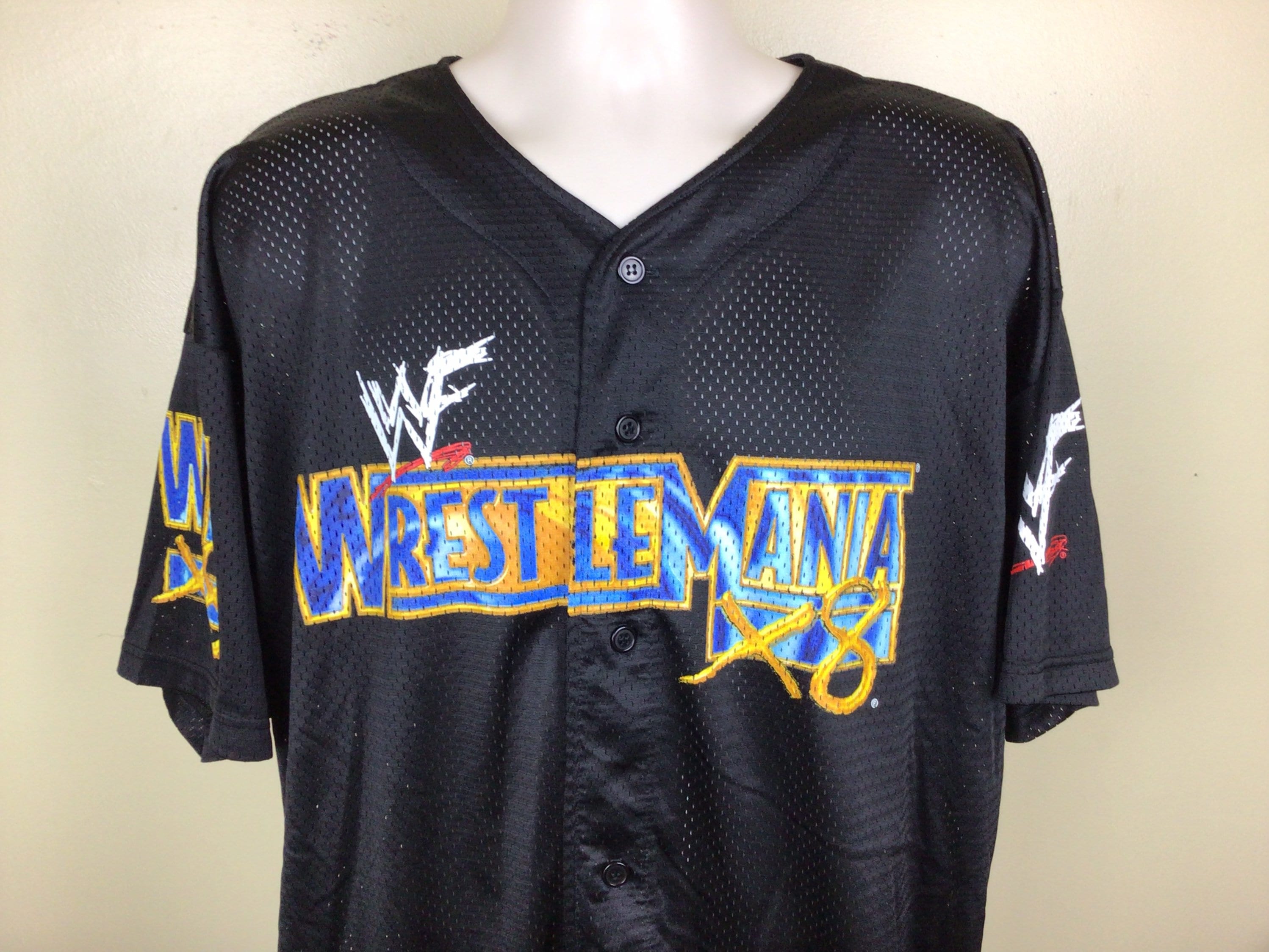 Vtg 2002 WWF Wrestlemania 18 Jersey Black Size 54 XXL Baseball Pro